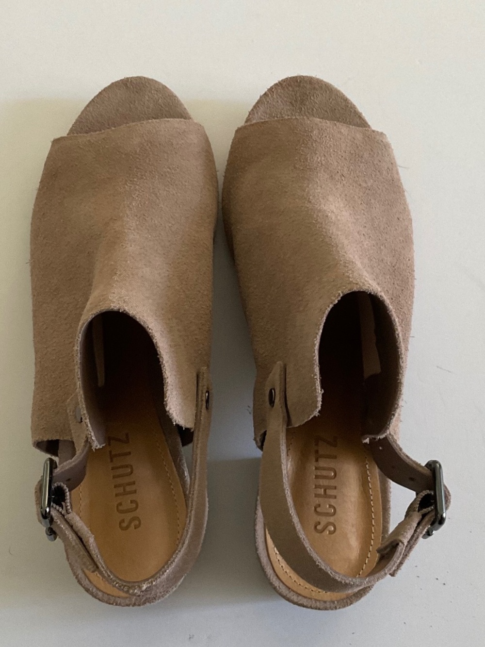 SCHUTZ Slingback Peep-Toe Tan Suede Booties Size 8 - Picture 10 of 11